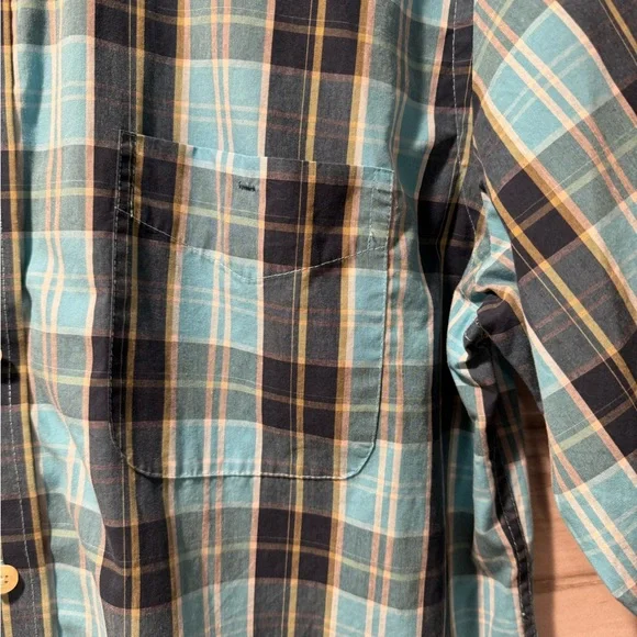 John Bartlett Consensus Button Up Shirt Medium Teal and White Plaid Long Sleeve - Picture 3 of 10
